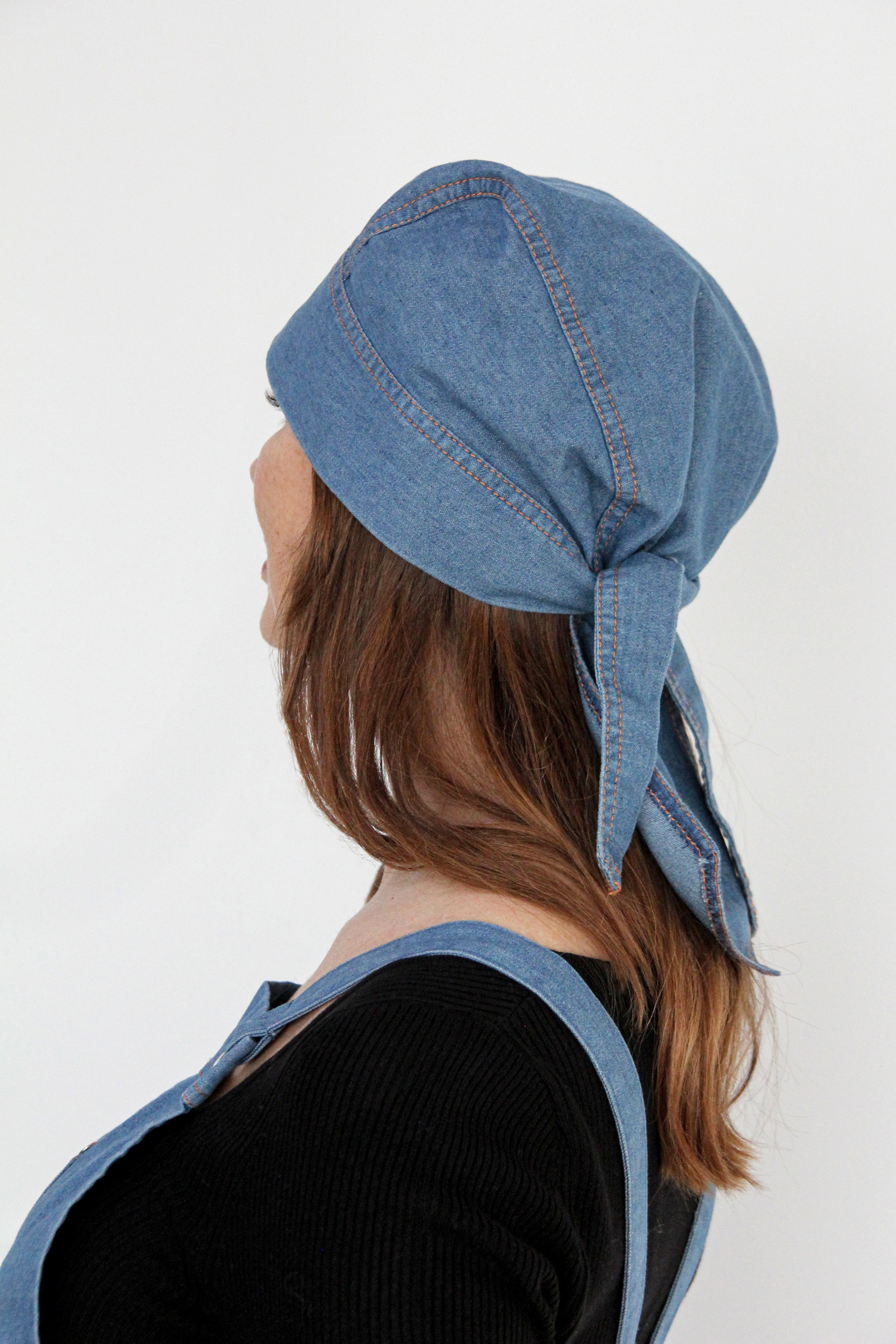 Virtuvės tekstilės rinkinys, džinsinė prijuostė, bandana, 2 virtuvinės pirštinės