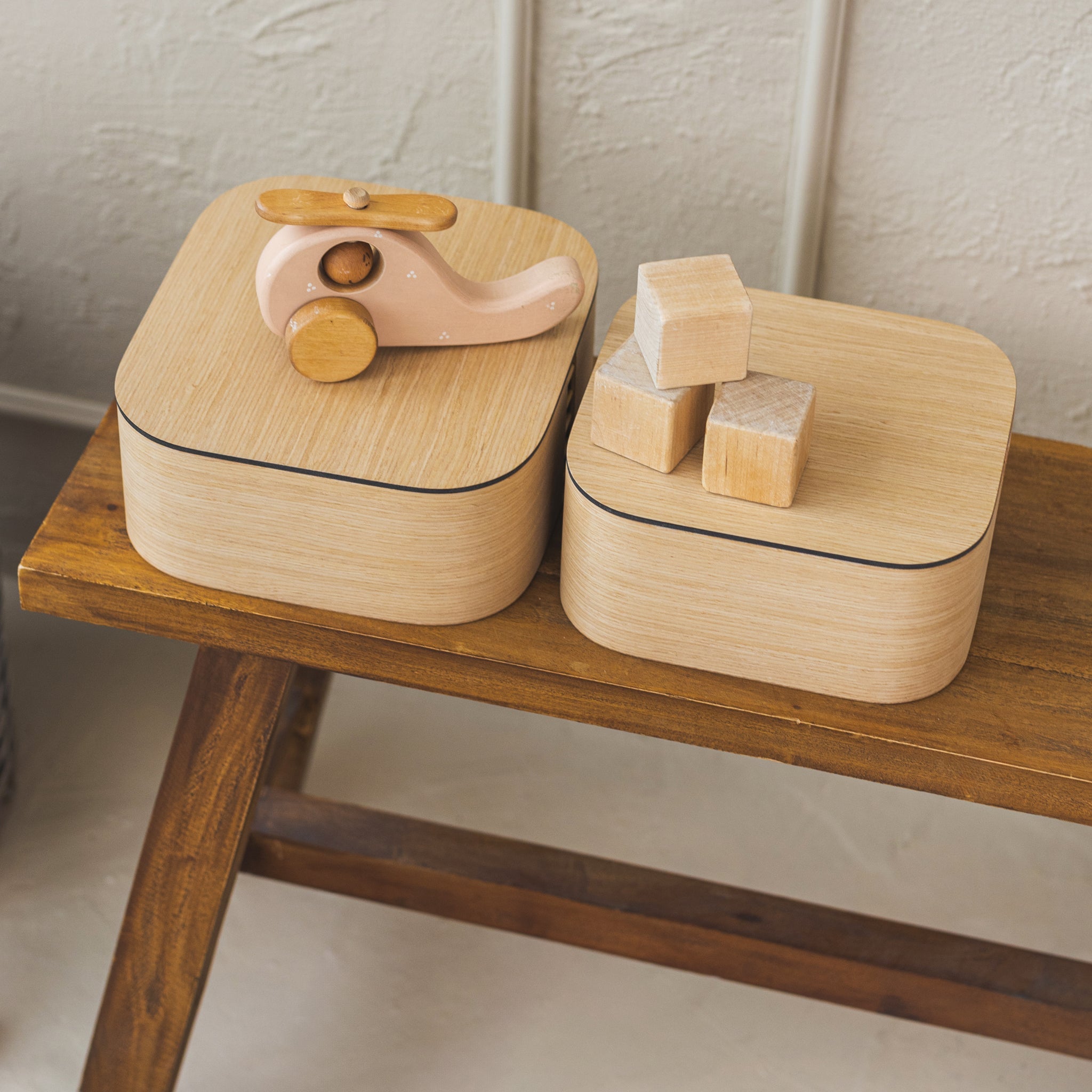 Set of two wooden storage boxes with lid, Home organization decor wood boxes