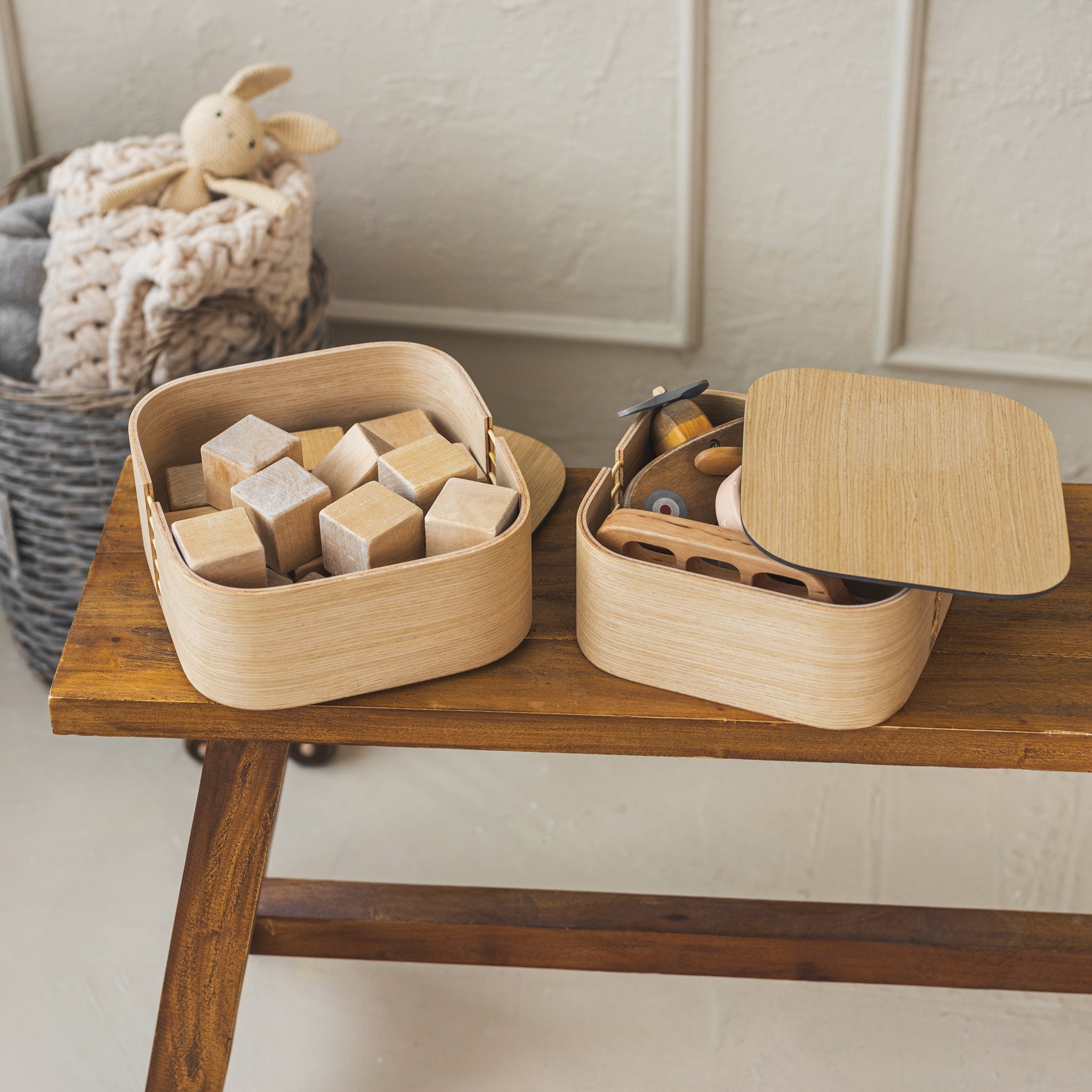 Set of two wooden storage boxes with lid, Home organization decor wood boxes